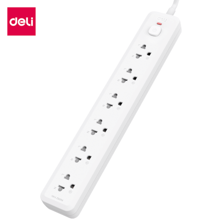 รางปลั๊กไฟ 6ช่อง 3M 1สวิตซ์ Deli CT467-WH-01 สีขาว_0